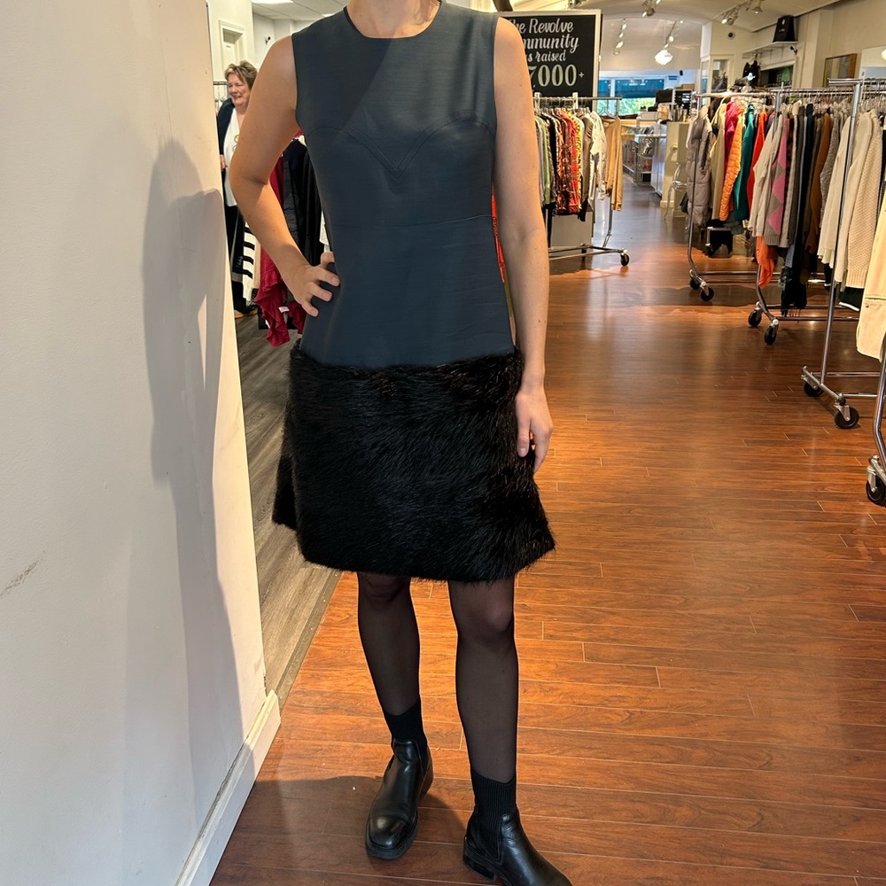 MARNI Black Sleeveless Dress with Real Fur Skirt